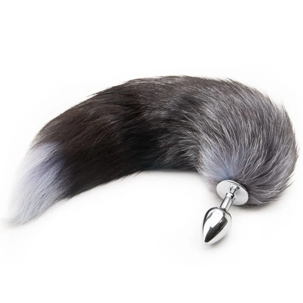 15 Black Natural Fur Stainless Steel Plug