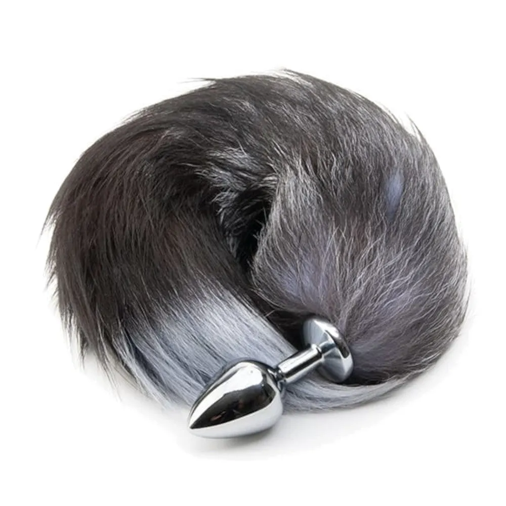 15 Black Natural Fur Stainless Steel Plug