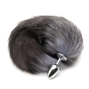 15 Black Natural Fur Stainless Steel Plug