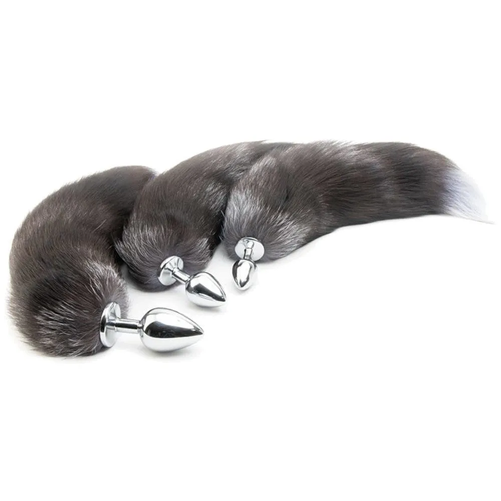 15 Black Natural Fur Stainless Steel Plug