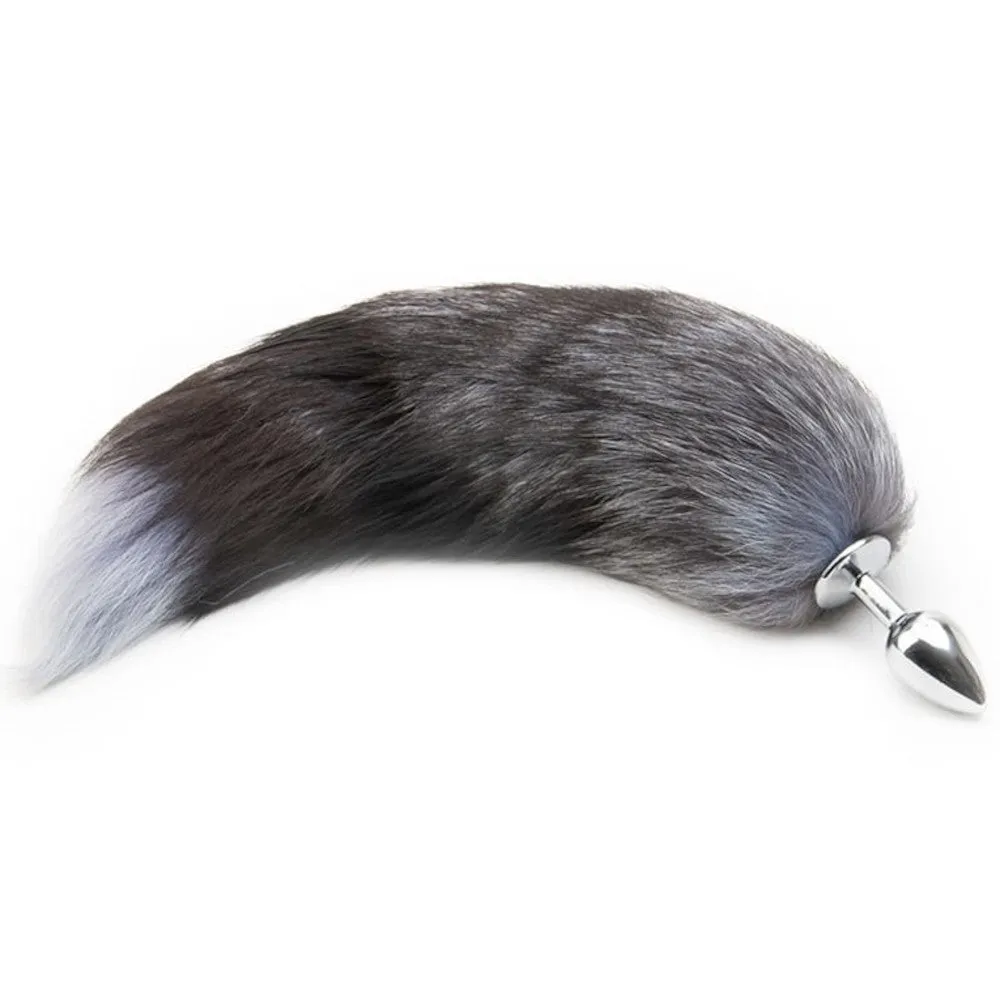 15 Black Natural Fur Stainless Steel Plug
