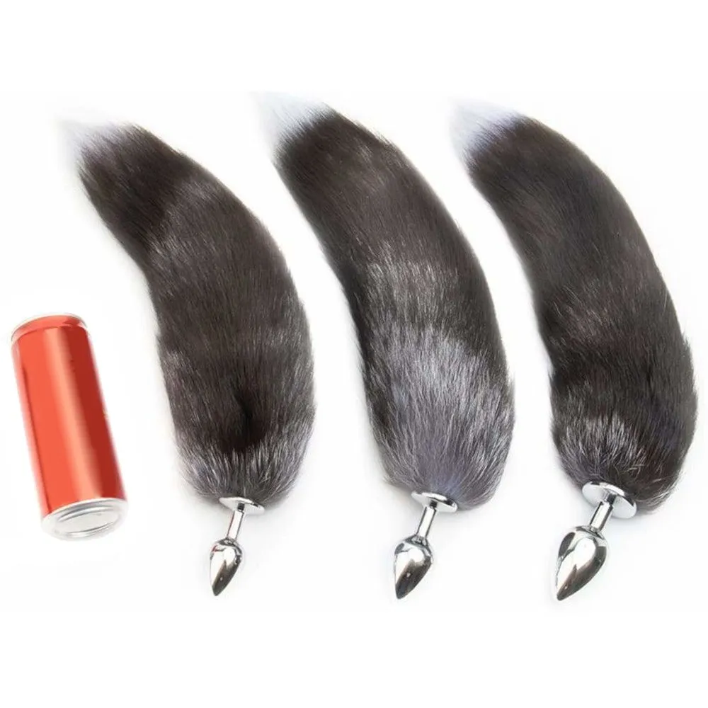 15 Black Natural Fur Stainless Steel Plug