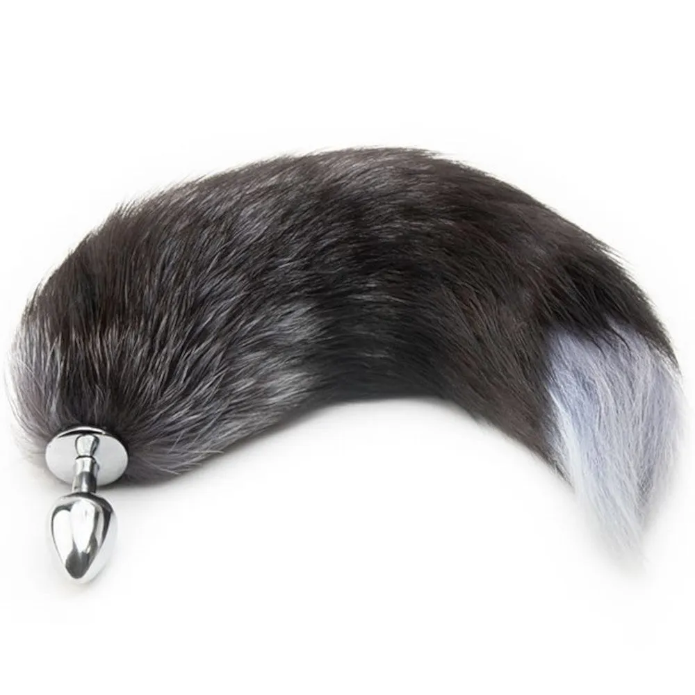 15 Black Natural Fur Stainless Steel Plug