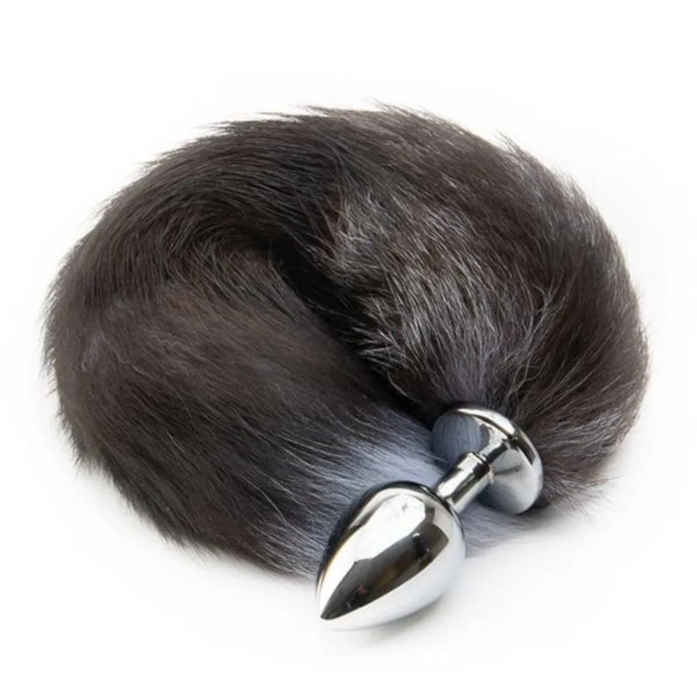15 Black Natural Fur Stainless Steel Plug