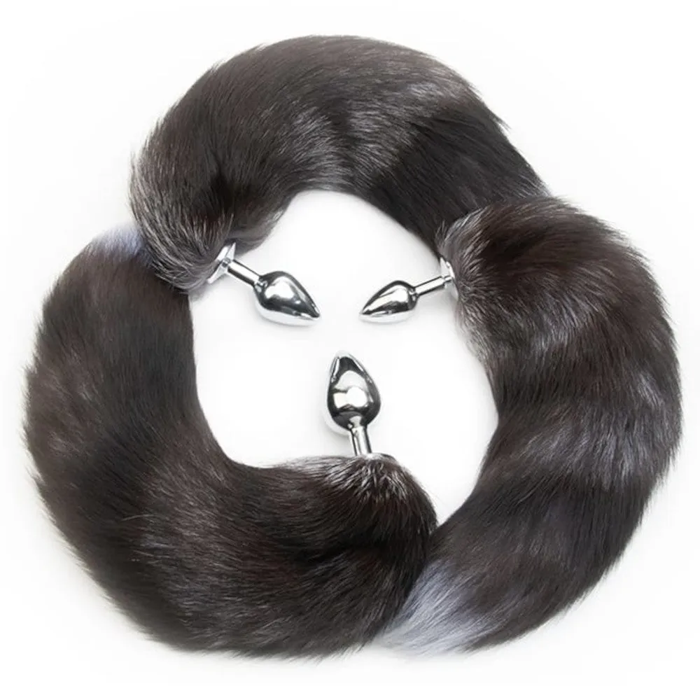 15 Black Natural Fur Stainless Steel Plug