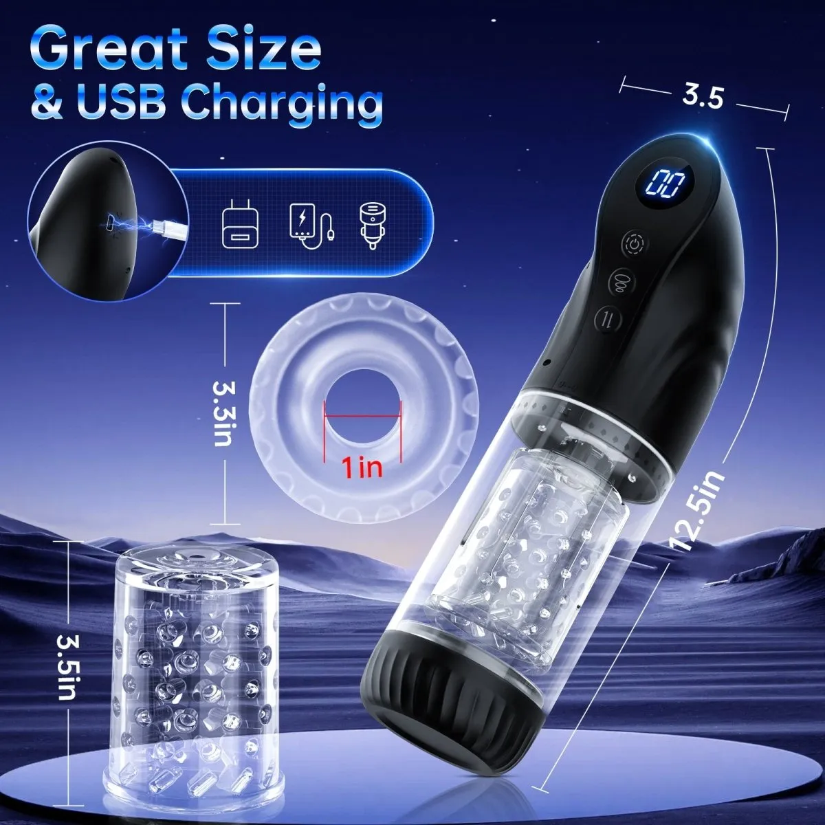 3 in 1 Automatic Men Masturbator with LCD Dsiplay Male Sex Toy