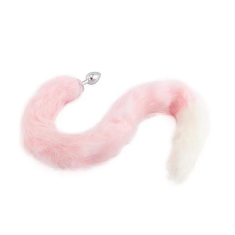 32 Pink With White Fox Tail Plug
