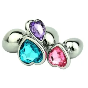 7 Colors Jeweled 3 Heart-shaped Metal Plug