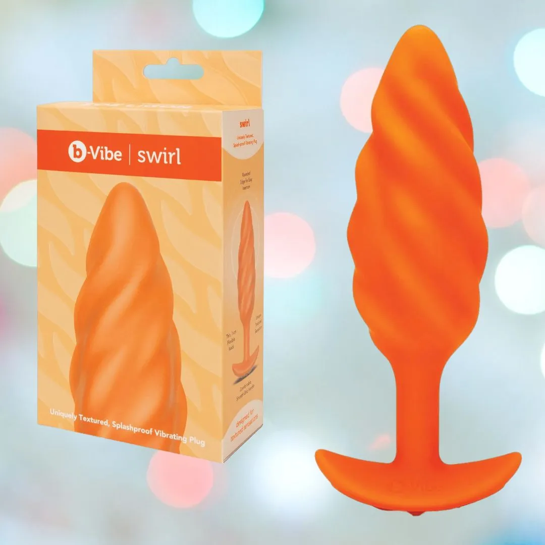 B-Vibe Texture Vibrating Butt Plug Swirl - Orange (Medium)