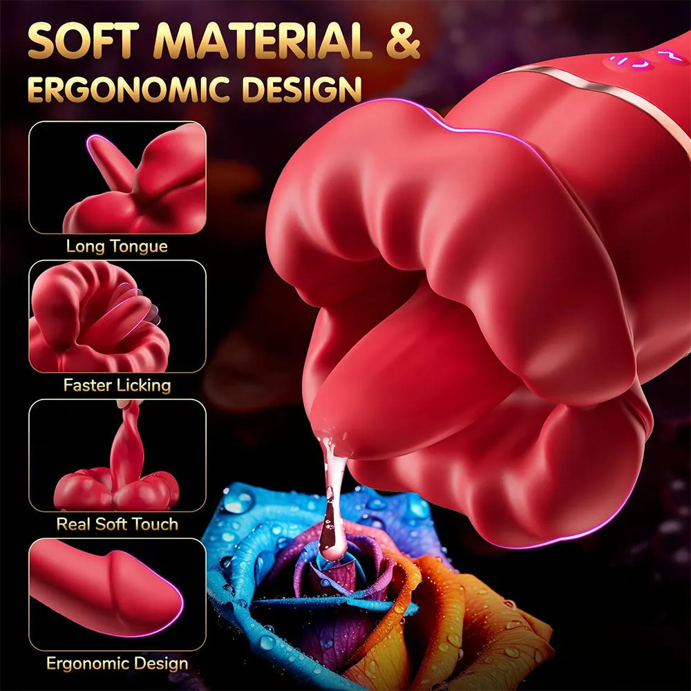 Big Mouth Tongue Clit Stimulator Anal Dildo Rose Toy - Double Clitoral Vibrator G Spot Prostate Massager