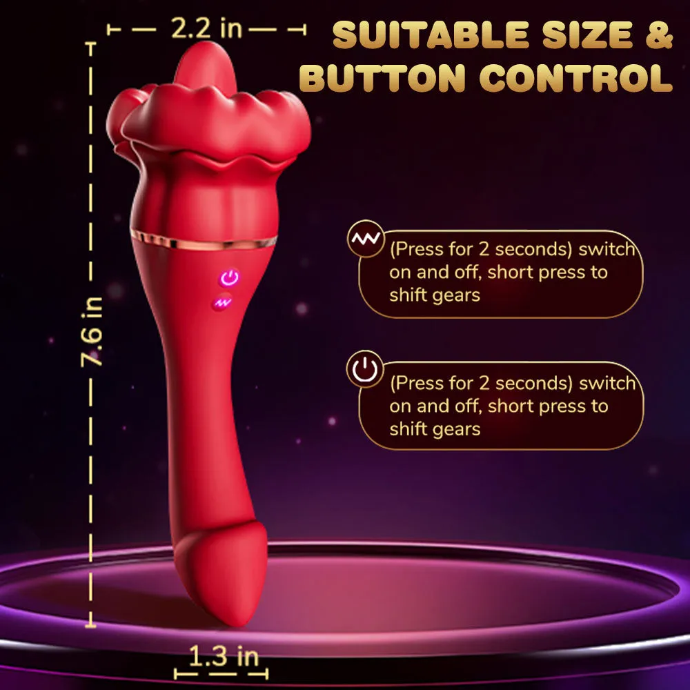Big Mouth Tongue Clit Stimulator Anal Dildo Rose Toy - Double Clitoral Vibrator G Spot Prostate Massager
