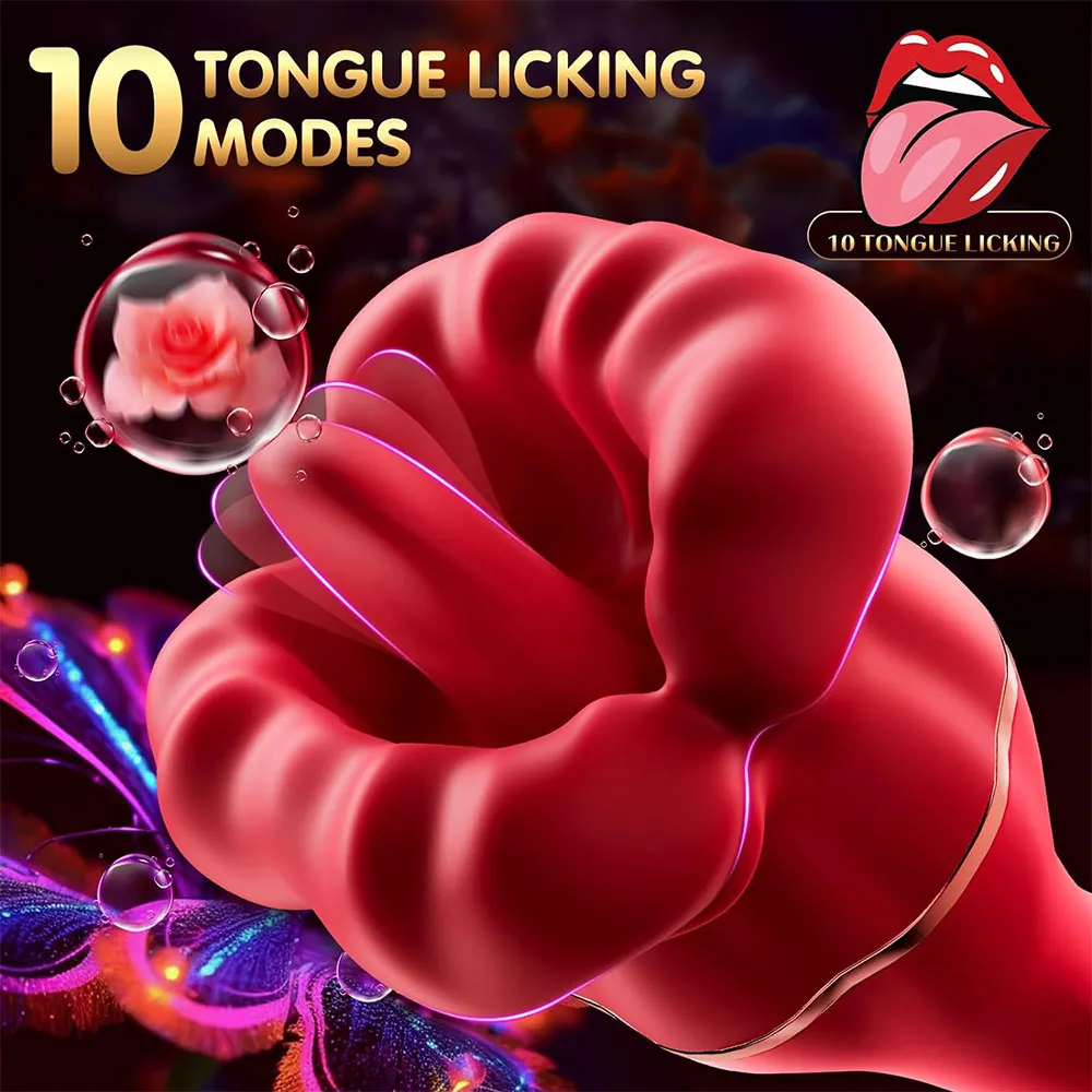 Big Mouth Tongue Clit Stimulator Anal Dildo Rose Toy - Double Clitoral Vibrator G Spot Prostate Massager