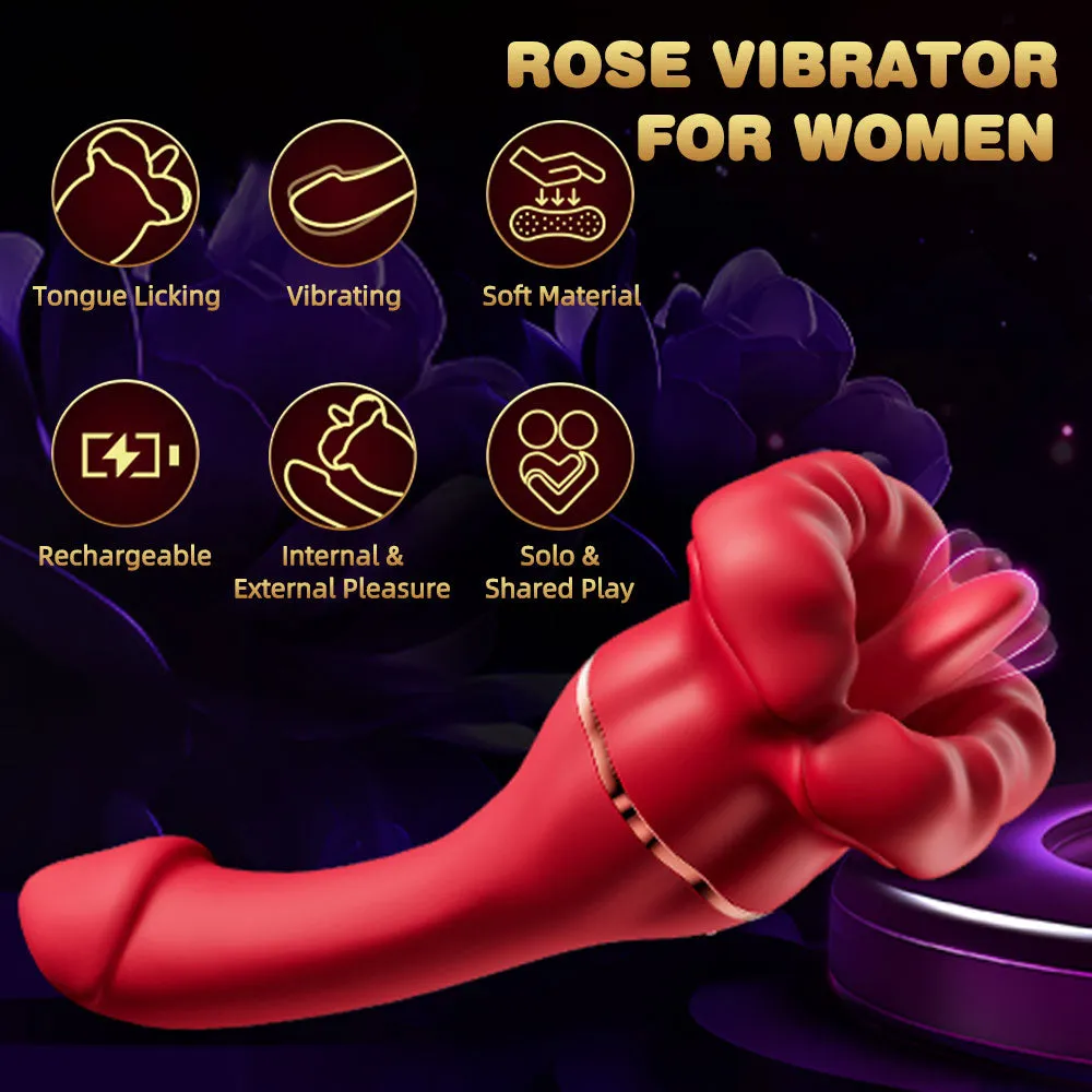 Big Mouth Tongue Clit Stimulator Anal Dildo Rose Toy - Double Clitoral Vibrator G Spot Prostate Massager