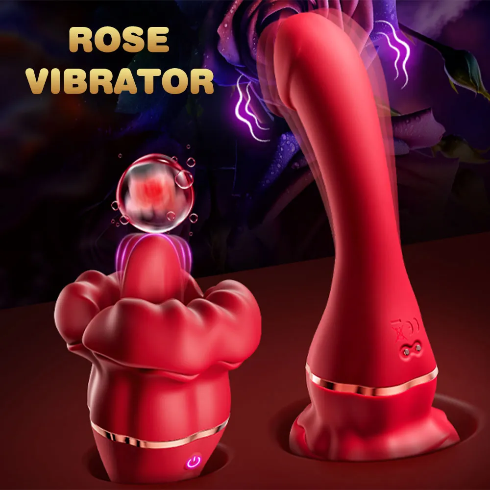 Big Mouth Tongue Clit Stimulator Anal Dildo Rose Toy - Double Clitoral Vibrator G Spot Prostate Massager