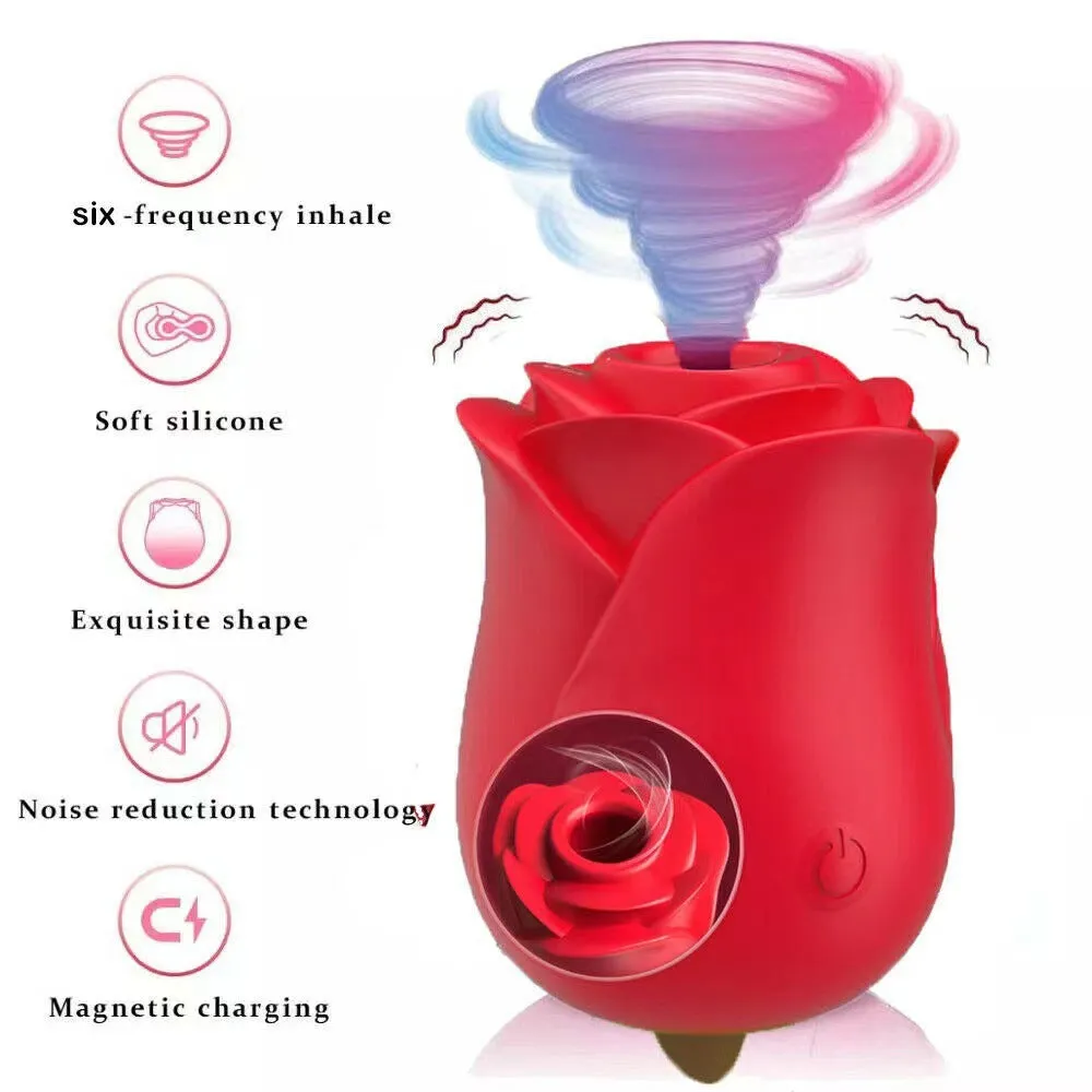 Clit Sucking Tongue Licking Rose Toy - Handheld Women Vibrator