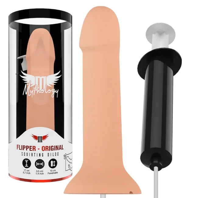 Dildo cu functie de ejaculare MYTHOLOGY Flipper Squirting Dildo. silicon moale si flexibil. culoarea pielii. 17 cm