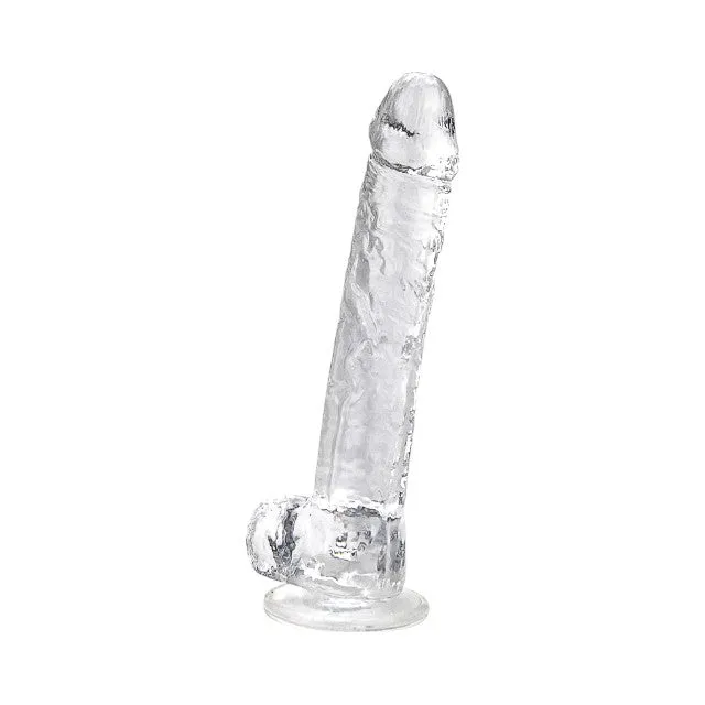 Dildo LOVING JOY 11 Dildo with Balls. design realist cu testicule. bază cu ventuză. lungime 28 cm. transparent