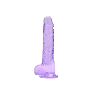 Dildo LOVING JOY 8 Dildo with Balls. design realist cu testicule. bază cu ventuză. lungime 21.5 cm. mov transparent