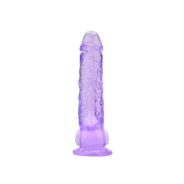 Dildo LOVING JOY 8 Dildo with Balls. design realist cu testicule. bază cu ventuză. lungime 21.5 cm. mov transparent