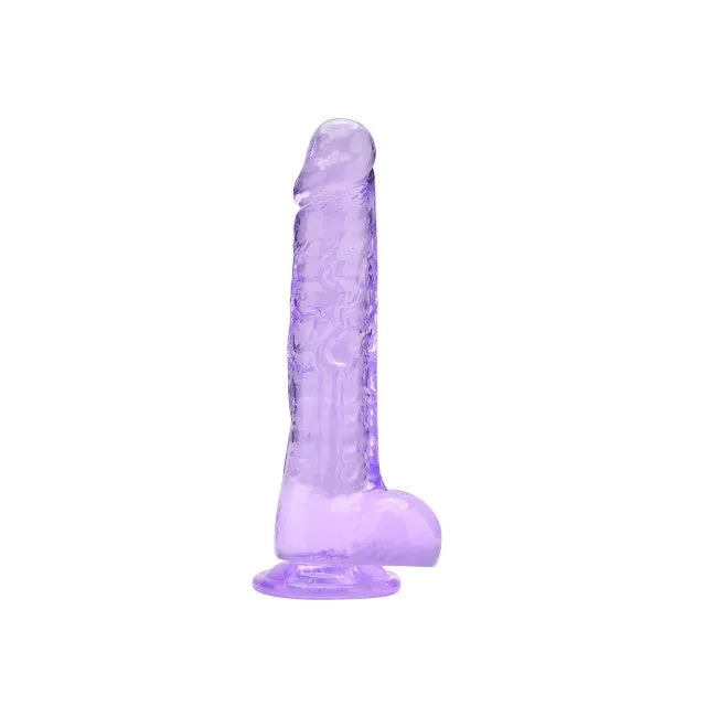 Dildo LOVING JOY 8 Dildo with Balls. design realist cu testicule. bază cu ventuză. lungime 21.5 cm. mov transparent