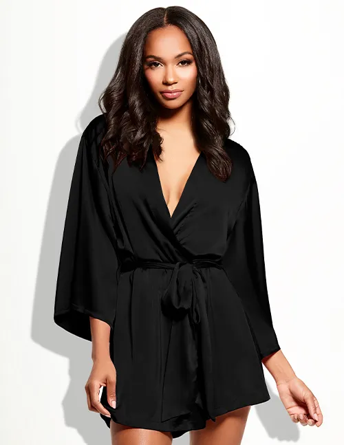 Helena Lace Back Short Satin Robe
