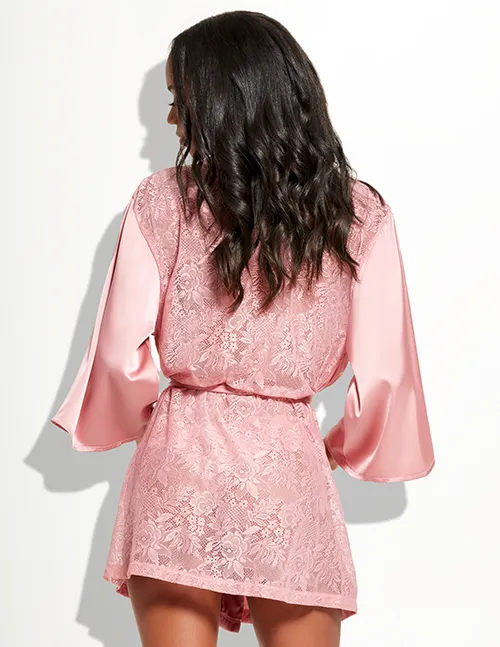Helena Lace Back Short Satin Robe