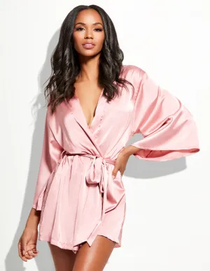 Helena Lace Back Short Satin Robe