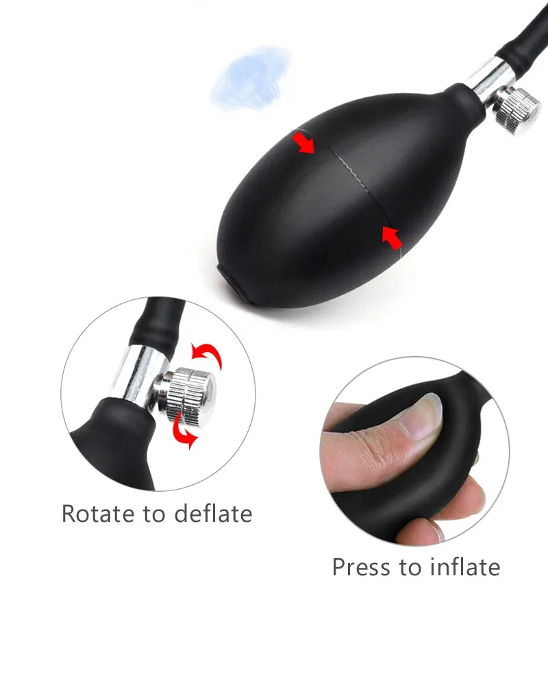 Inflatable Dildo Anal Plug - Dual Steel Ball Build-in Resizable Butt Plug Sex Toys for Men Women
