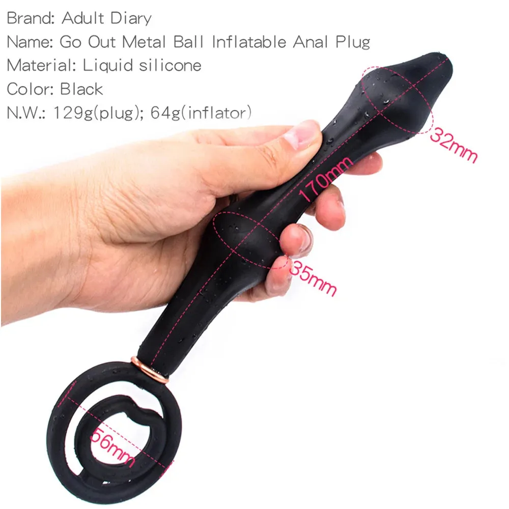 Inflatable Dildo Anal Plug - Dual Steel Ball Build-in Resizable Butt Plug Sex Toys for Men Women