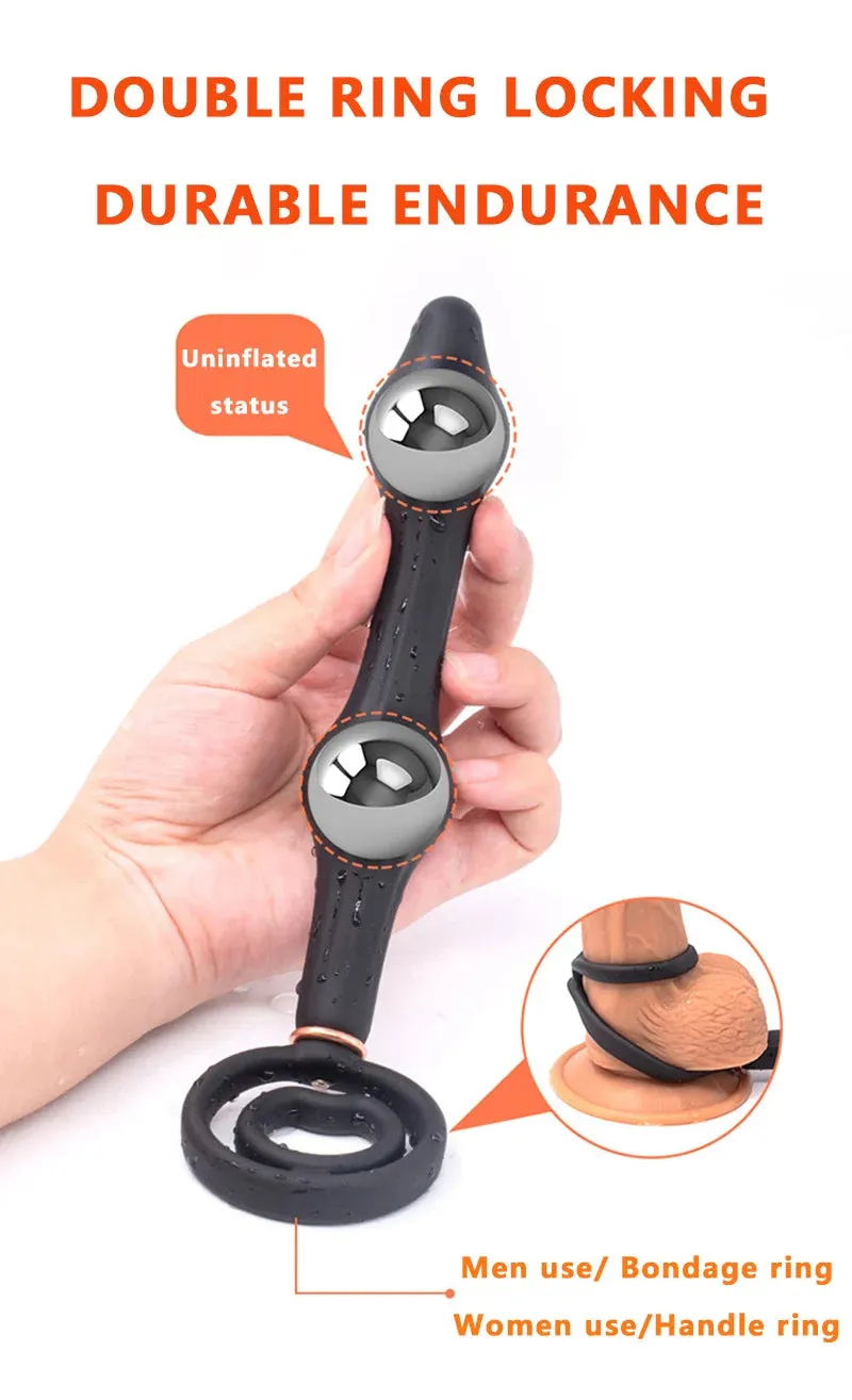Inflatable Dildo Anal Plug - Dual Steel Ball Build-in Resizable Butt Plug Sex Toys for Men Women