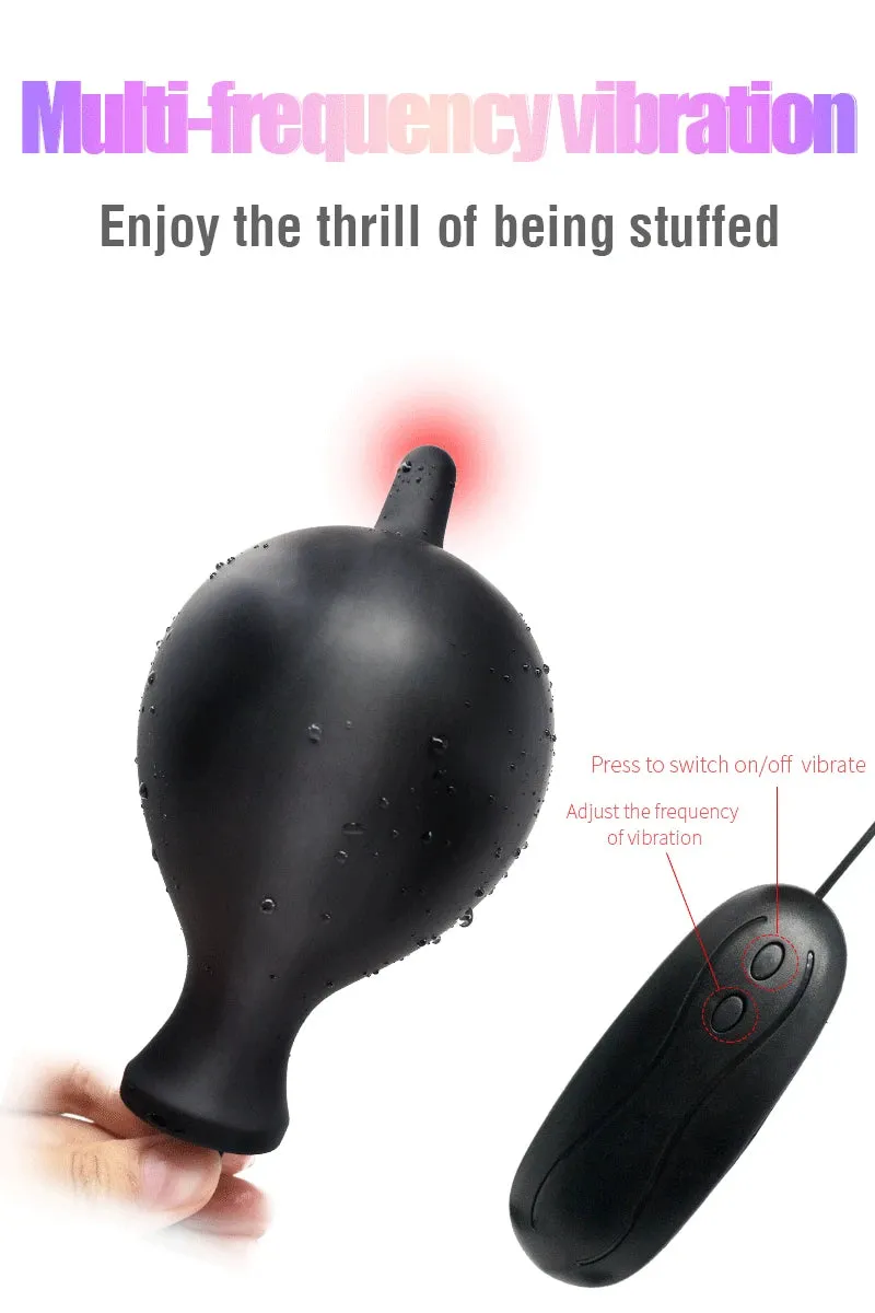 Inflatable Dildo Anal Plug - Dual Steel Ball Build-in Resizable Butt Plug Sex Toys for Men Women
