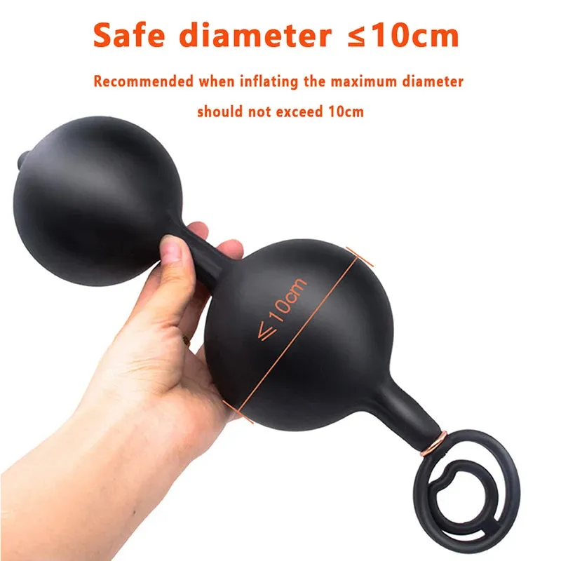 Inflatable Dildo Anal Plug - Dual Steel Ball Build-in Resizable Butt Plug Sex Toys for Men Women