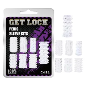 Kit manșoane pentru penis CHISA GK POWER Penis Sleeve Kits. pentru stimulare intensă și îngroșare. cu 7 tipuri de striații. transparente