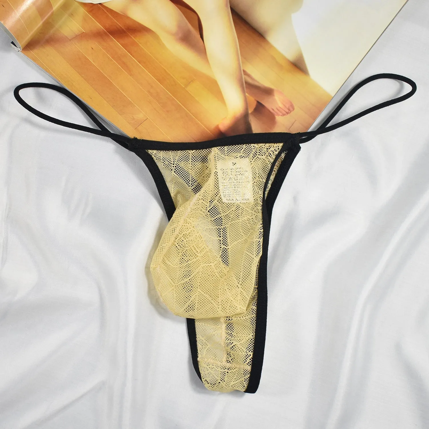 Lace Spider Web Jacquard Thong Sexy Thin Belt High Elastic T-shirt B636