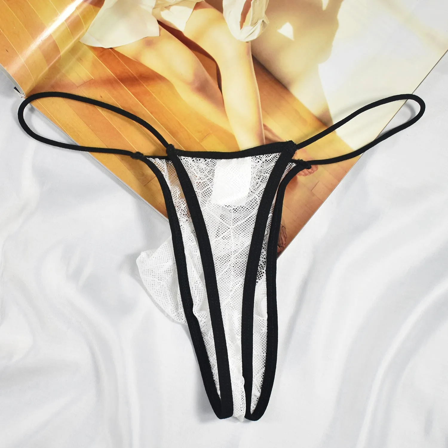 Lace Spider Web Jacquard Thong Sexy Thin Belt High Elastic T-shirt B636