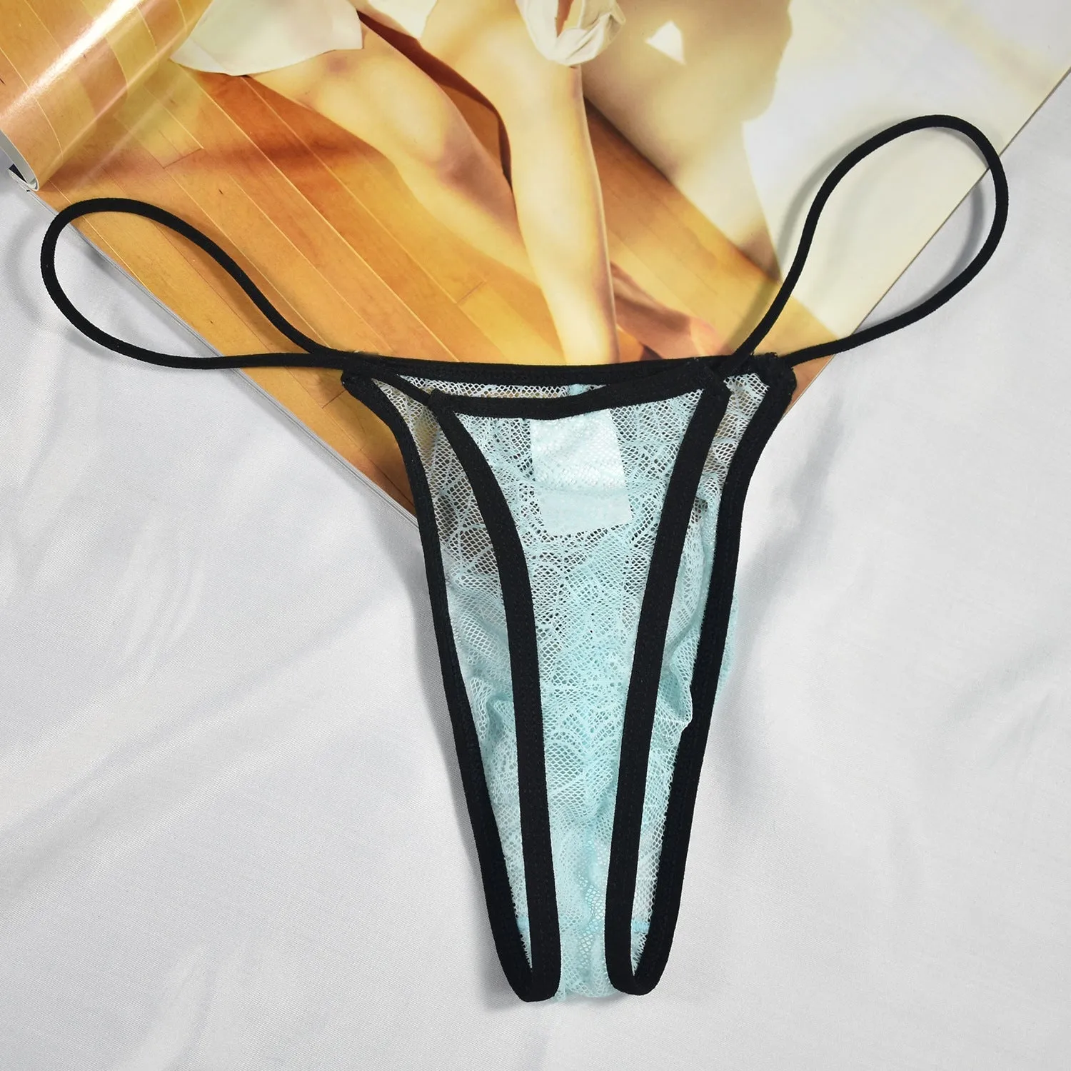 Lace Spider Web Jacquard Thong Sexy Thin Belt High Elastic T-shirt B636