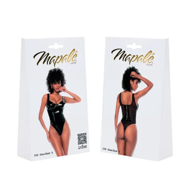 Lenjerie teddy sexy MAPALÉ Gloss Black. body din material lucios cu spate din plasă. culoare negru. mărime M (model 2753)