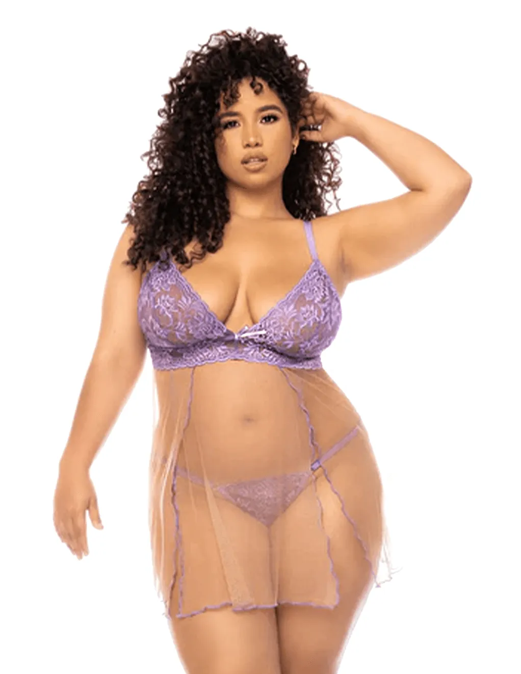 Mapale Verona Lace & Mesh Split Front Babydoll