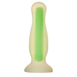 Plug anal DREAMTOYS Radiant Glow in the Dark. model cu strălucire în întuneric. lungime 11 cm. diametru 2.8 cm. mărime S. verde