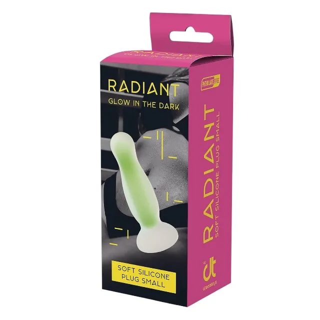 Plug anal DREAMTOYS Radiant Glow in the Dark. model cu strălucire în întuneric. lungime 11 cm. diametru 2.8 cm. mărime S. verde