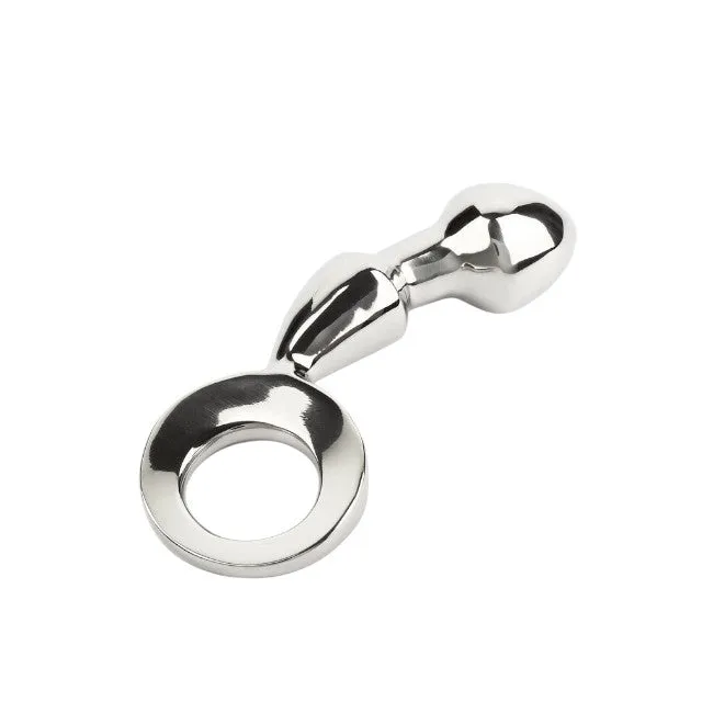 Plug anal MR. STEEL Drang Fun Plug. cu inel pentru extracție. din oțel inoxidabil. lungime 13 cm. argintiu