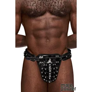 PU Leather Padlock Thong for Men by Male Power