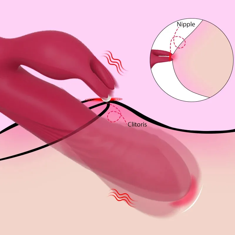 Rabbit Clitoral G Spot Vibrator - Auto Heat Clit Nipple Clamps Vibrating Prostate Massager