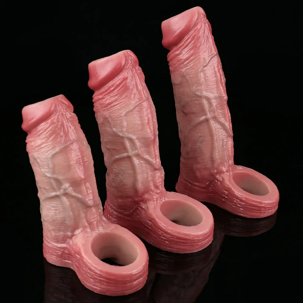 Realistic Penis Sleeve Sex Toys for Men - Open-end Hollow Dick Sheath Girth Extender
