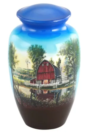 Red Barn Homestead Hand Painted Cremation Urn