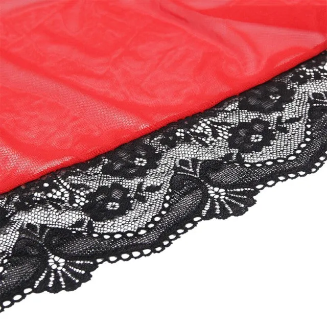 Set lenjerie sexy SUBBLIME. halat babydoll cu dantelă decorativă   chilot tanga. culoare roșu transparent. mărime S/M (R81157-2)