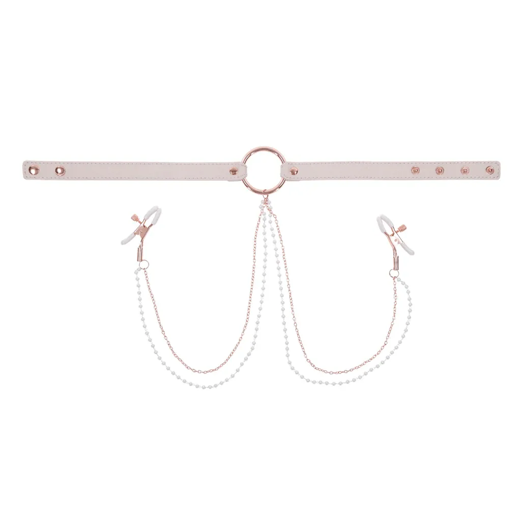 Sportsheets Sex & Mischief Peaches 'n CreaMe Collar with Nipple Clamps