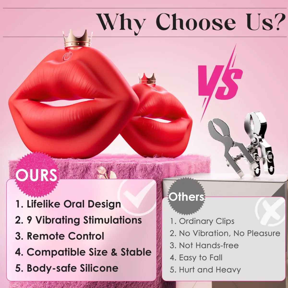 SSCHU-ROSE| Nipple Clamps Lips Kiss Vibrator Sex Toy