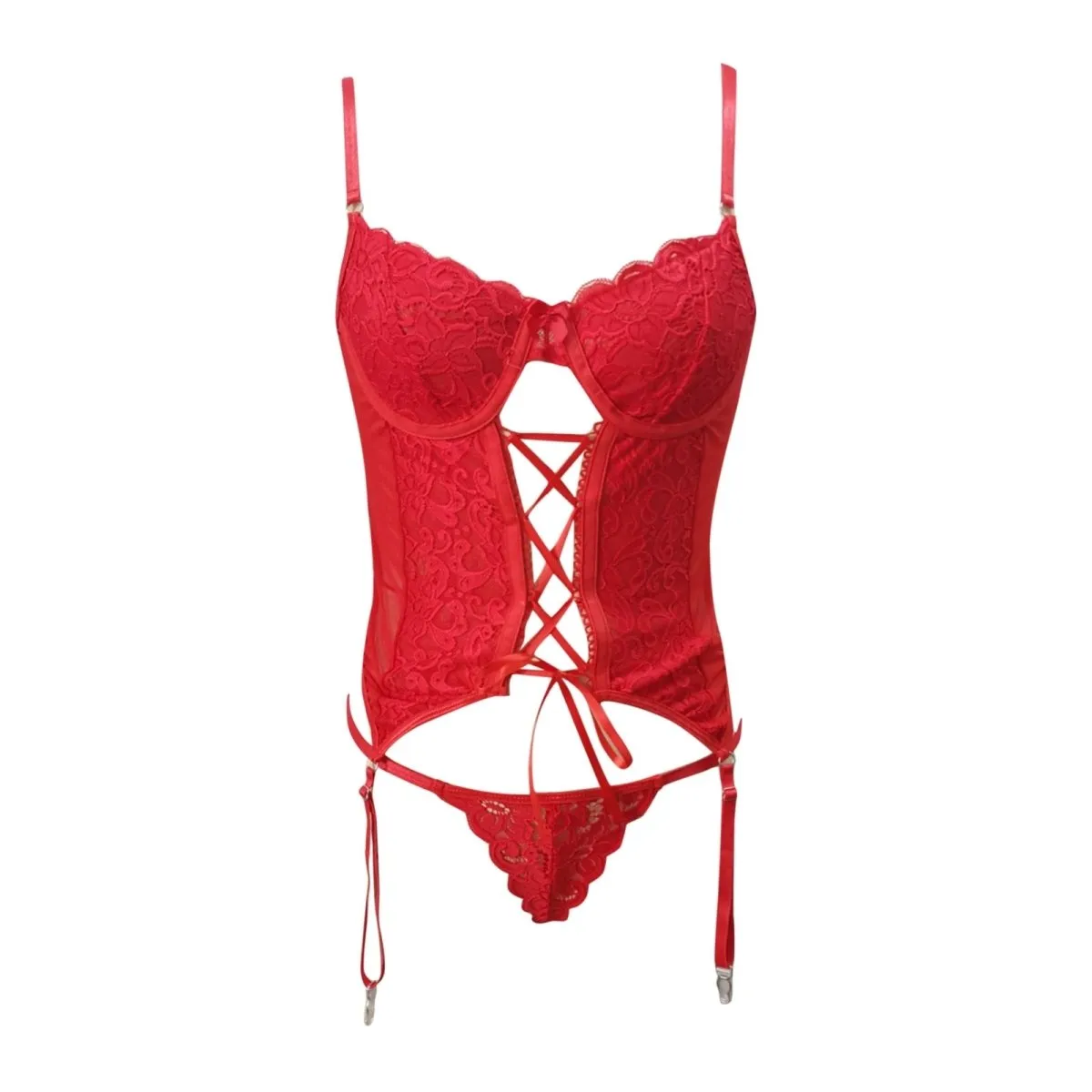 Thongs Garter 2 Piece Hollow Out Transparent Embroider Lingerie