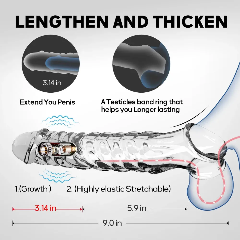 Vibrating Cock Sleeve Penis Enlarger - Penis Ring Delay Ejaculation Condom Sex Toy for Men